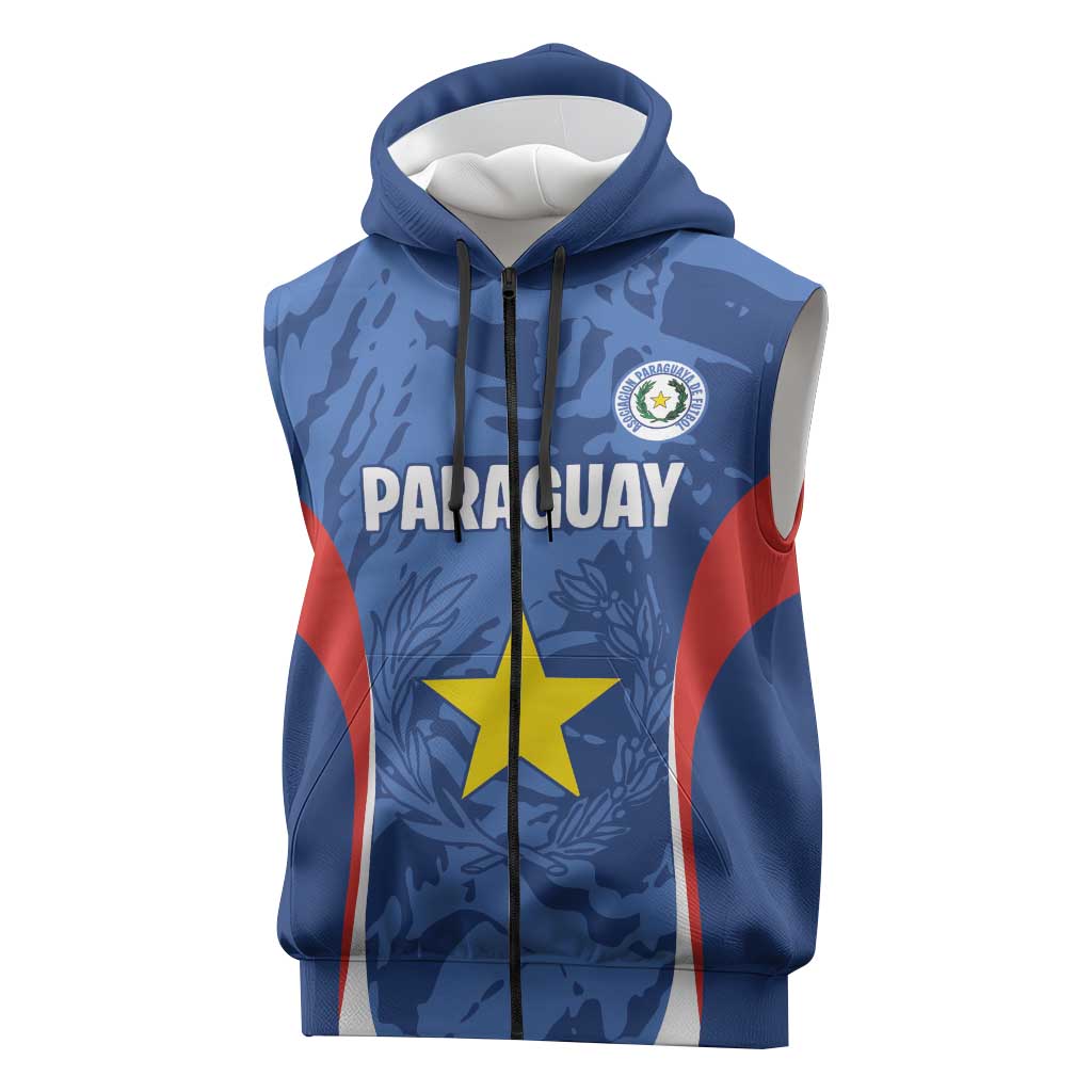 Custom Paraguay Football Sleeveless Zip Hoodie La Albirroja Pride - Wonder Print Shop