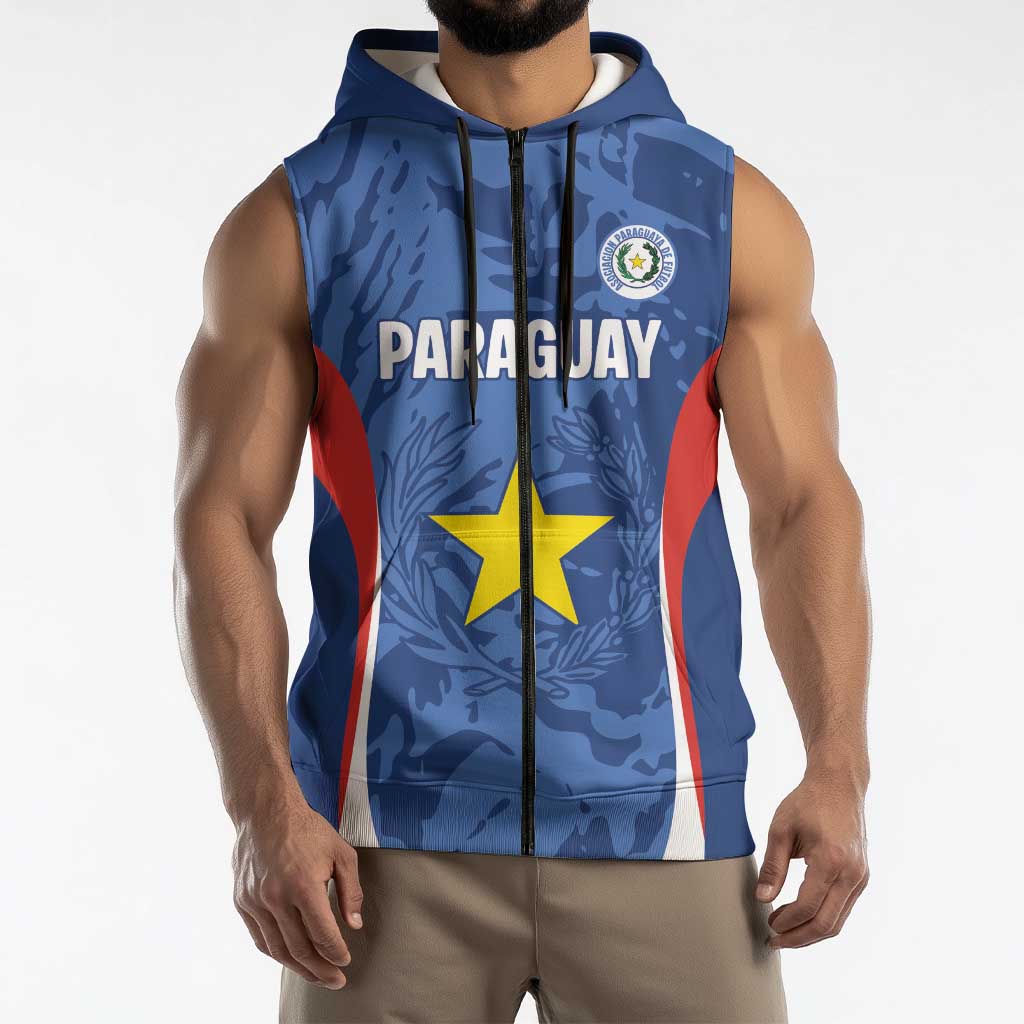 Custom Paraguay Football Sleeveless Zip Hoodie La Albirroja Pride - Wonder Print Shop