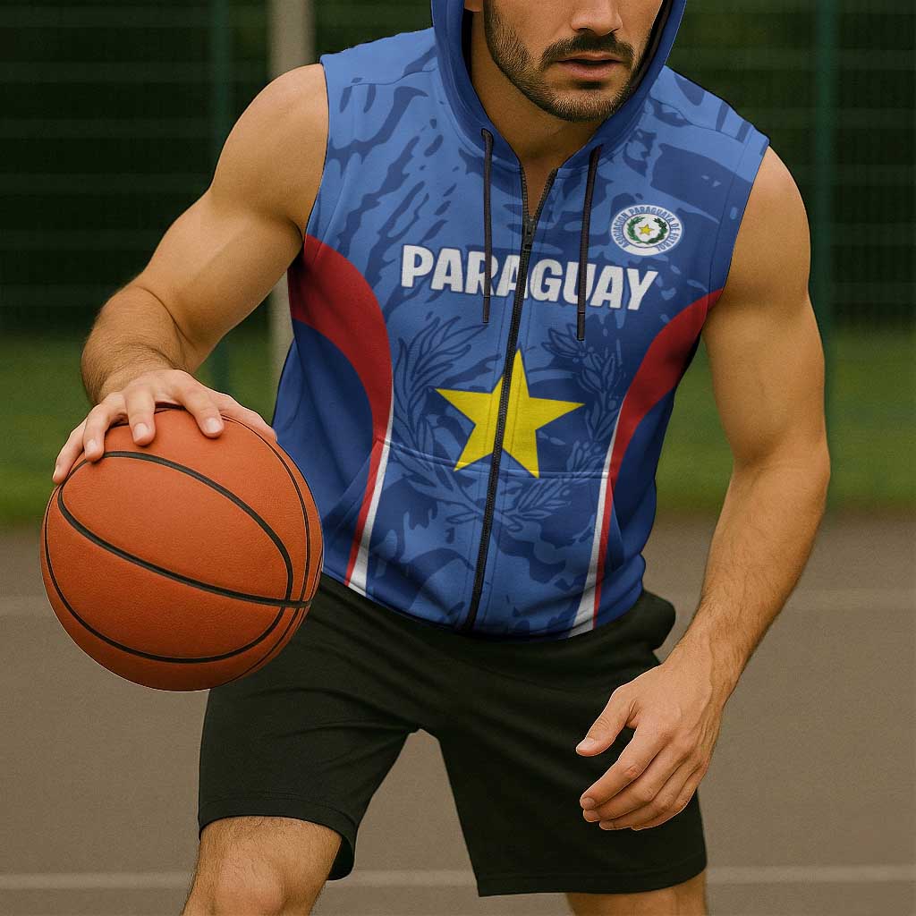 Custom Paraguay Football Sleeveless Zip Hoodie La Albirroja Pride - Wonder Print Shop
