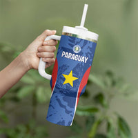 Custom Paraguay Football Tumbler With Handle La Albirroja Pride - Wonder Print Shop