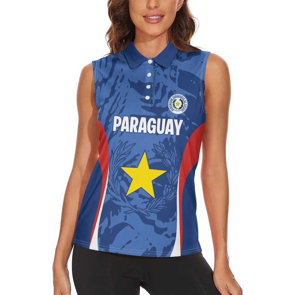 Custom Paraguay Football Women Sleeveless Polo Shirt La Albirroja Pride - Wonder Print Shop