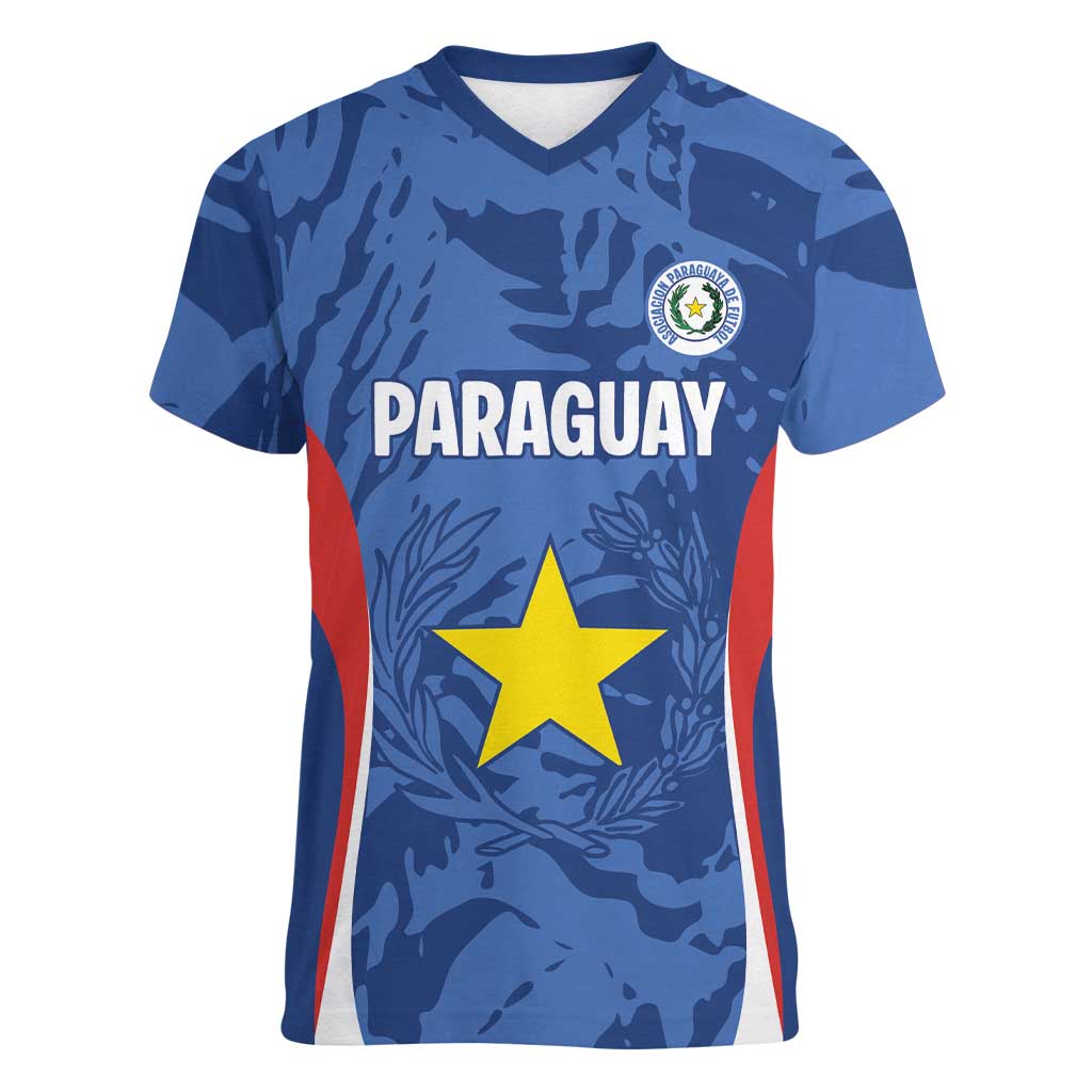 Custom Paraguay Football Women V-Neck T-Shirt La Albirroja Pride - Wonder Print Shop