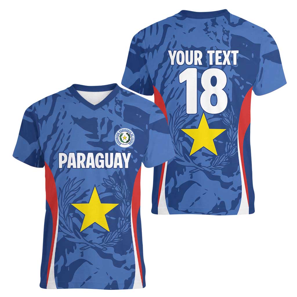 Custom Paraguay Football Women V-Neck T-Shirt La Albirroja Pride - Wonder Print Shop