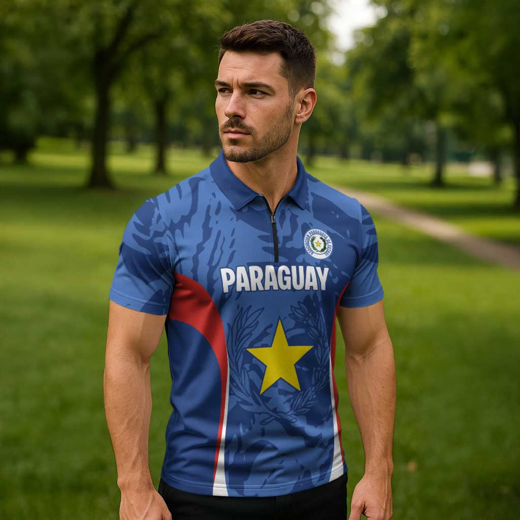 Custom Paraguay Football Zipper Polo Shirt La Albirroja Pride - Wonder Print Shop