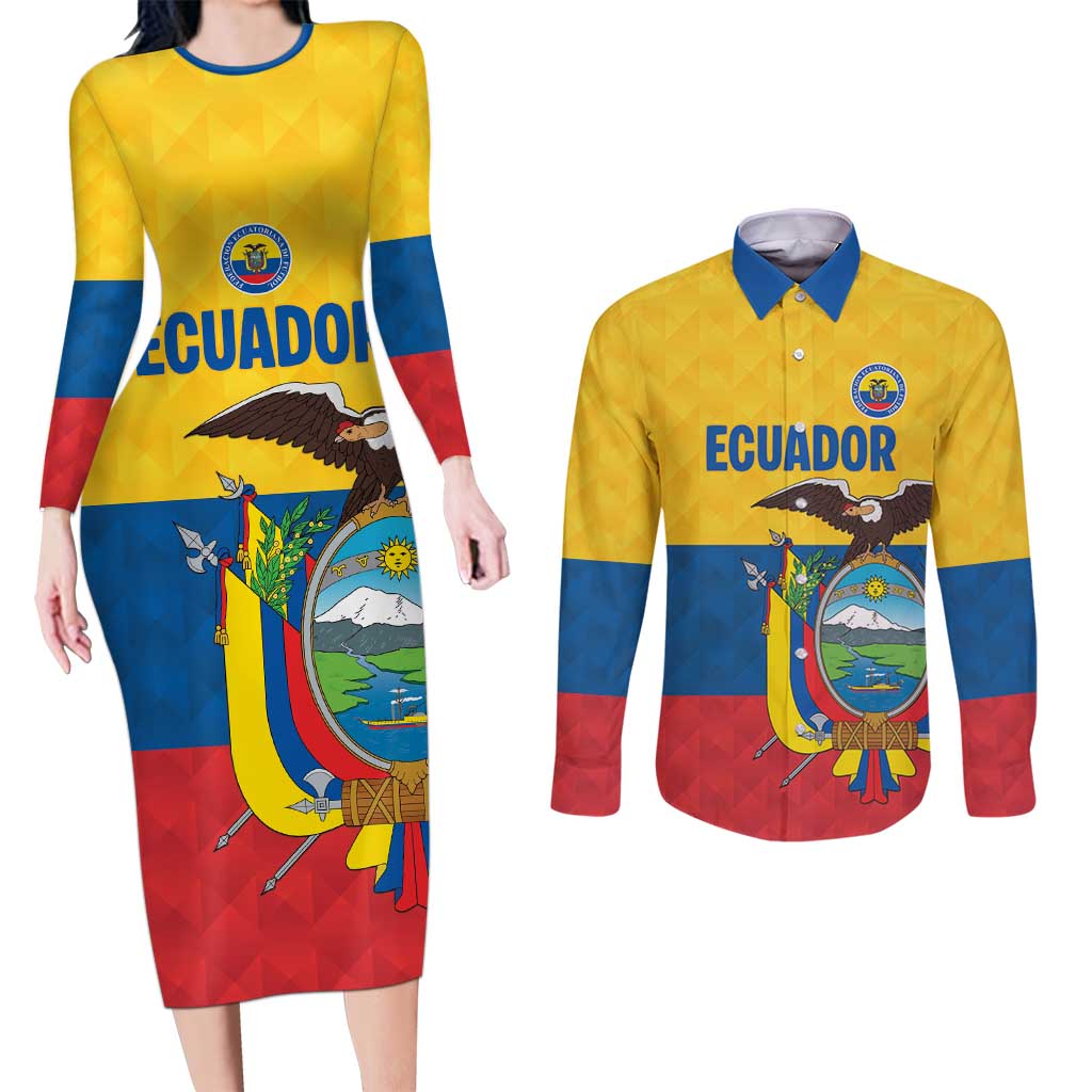 Ecuador Football Custom Couples Matching Long Sleeve Bodycon Dress and Long Sleeve Button Shirt La Tricolor Pride - Wonder Print Shop