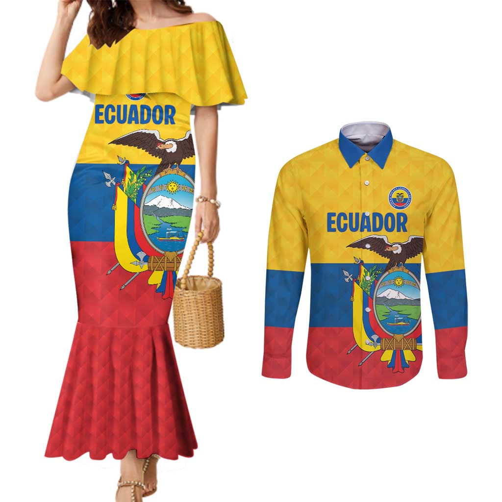 Ecuador Football Custom Couples Matching Mermaid Dress and Long Sleeve Button Shirt La Tricolor Pride - Wonder Print Shop