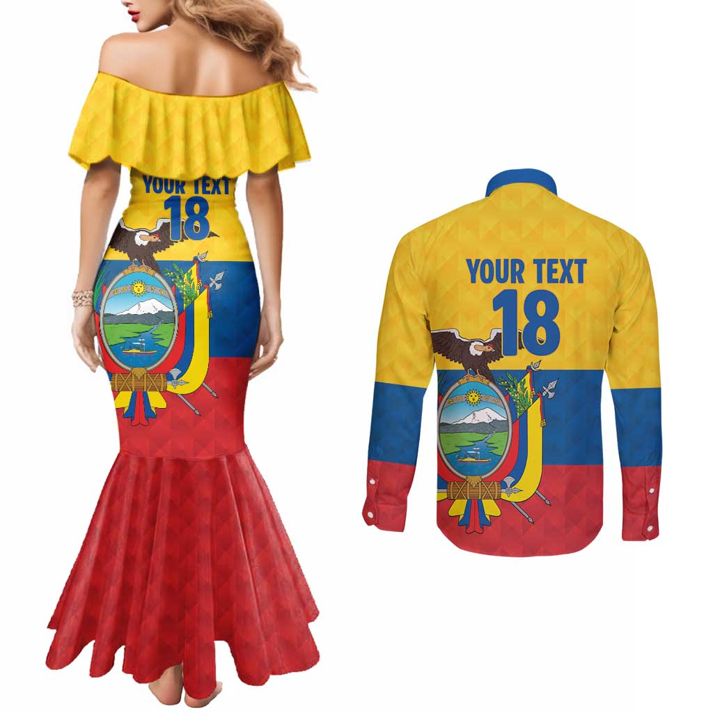 Ecuador Football Custom Couples Matching Mermaid Dress and Long Sleeve Button Shirt La Tricolor Pride - Wonder Print Shop