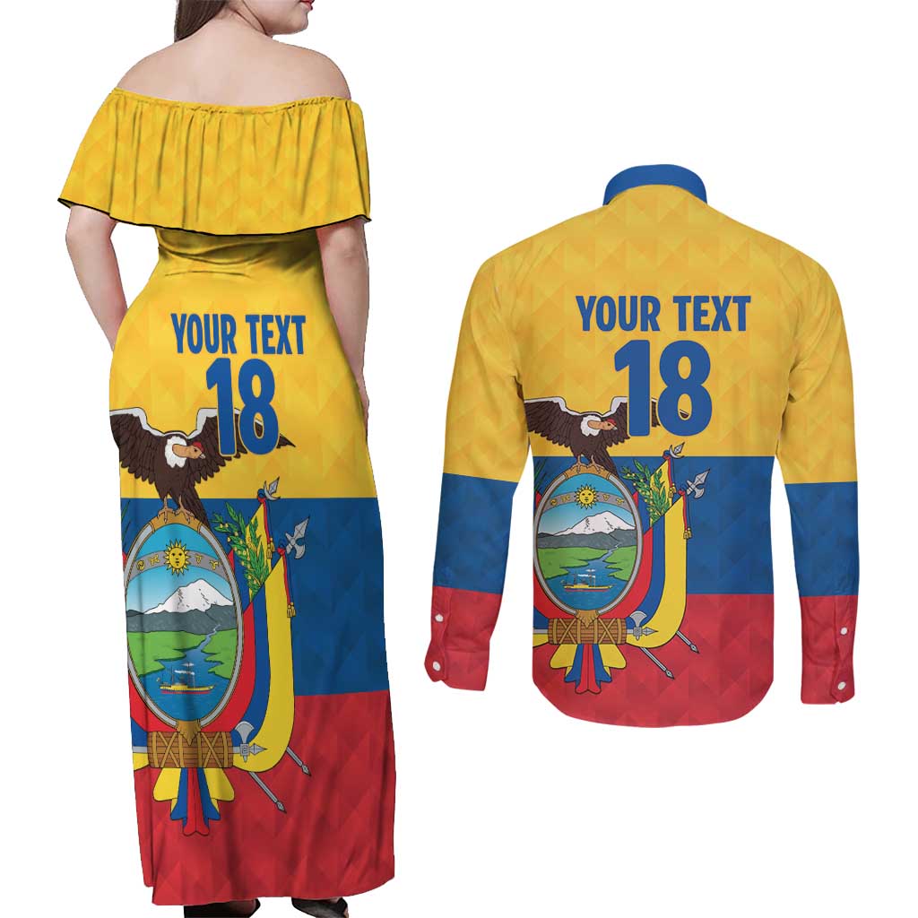 Ecuador Football Custom Couples Matching Off Shoulder Maxi Dress and Long Sleeve Button Shirt La Tricolor Pride - Wonder Print Shop
