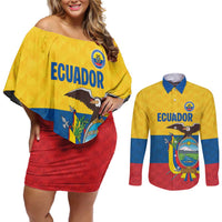 Ecuador Football Custom Couples Matching Off Shoulder Short Dress and Long Sleeve Button Shirt La Tricolor Pride - Wonder Print Shop