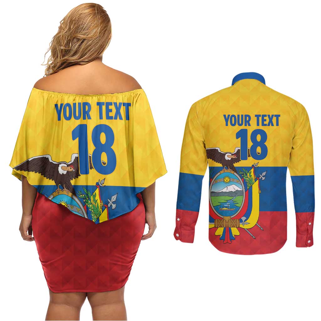 Ecuador Football Custom Couples Matching Off Shoulder Short Dress and Long Sleeve Button Shirt La Tricolor Pride - Wonder Print Shop