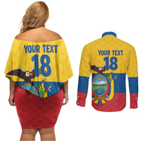 Ecuador Football Custom Couples Matching Off Shoulder Short Dress and Long Sleeve Button Shirt La Tricolor Pride - Wonder Print Shop