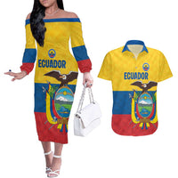 Ecuador Football Custom Couples Matching Off The Shoulder Long Sleeve Dress and Hawaiian Shirt La Tricolor Pride - Wonder Print Shop