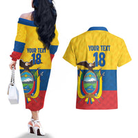 Ecuador Football Custom Couples Matching Off The Shoulder Long Sleeve Dress and Hawaiian Shirt La Tricolor Pride - Wonder Print Shop