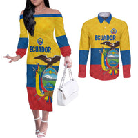Ecuador Football Custom Couples Matching Off The Shoulder Long Sleeve Dress and Long Sleeve Button Shirt La Tricolor Pride - Wonder Print Shop