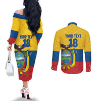 Ecuador Football Custom Couples Matching Off The Shoulder Long Sleeve Dress and Long Sleeve Button Shirt La Tricolor Pride - Wonder Print Shop