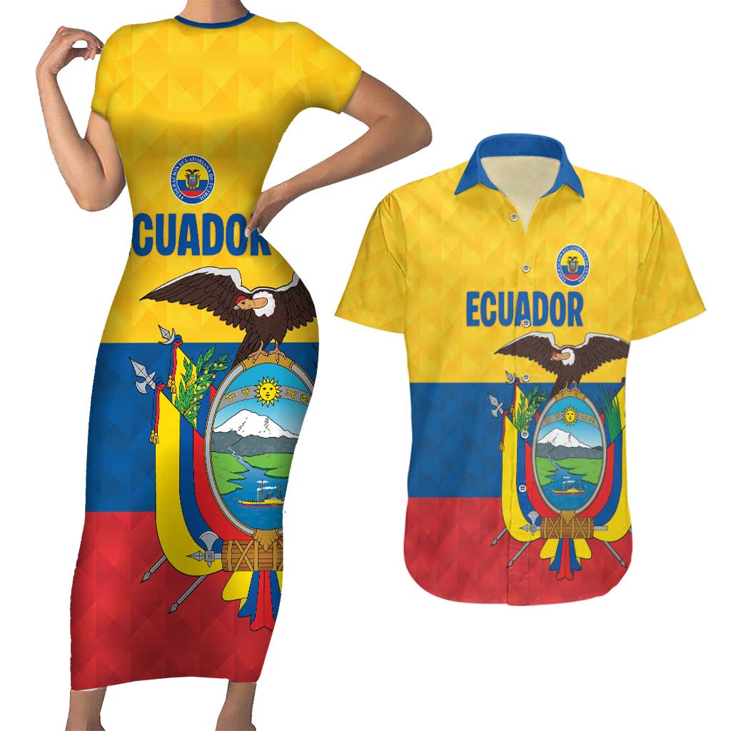 Ecuador Football Custom Couples Matching Short Sleeve Bodycon Dress and Hawaiian Shirt La Tricolor Pride - Wonder Print Shop