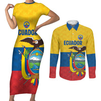 Ecuador Football Custom Couples Matching Short Sleeve Bodycon Dress and Long Sleeve Button Shirt La Tricolor Pride - Wonder Print Shop