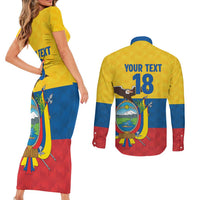 Ecuador Football Custom Couples Matching Short Sleeve Bodycon Dress and Long Sleeve Button Shirt La Tricolor Pride - Wonder Print Shop