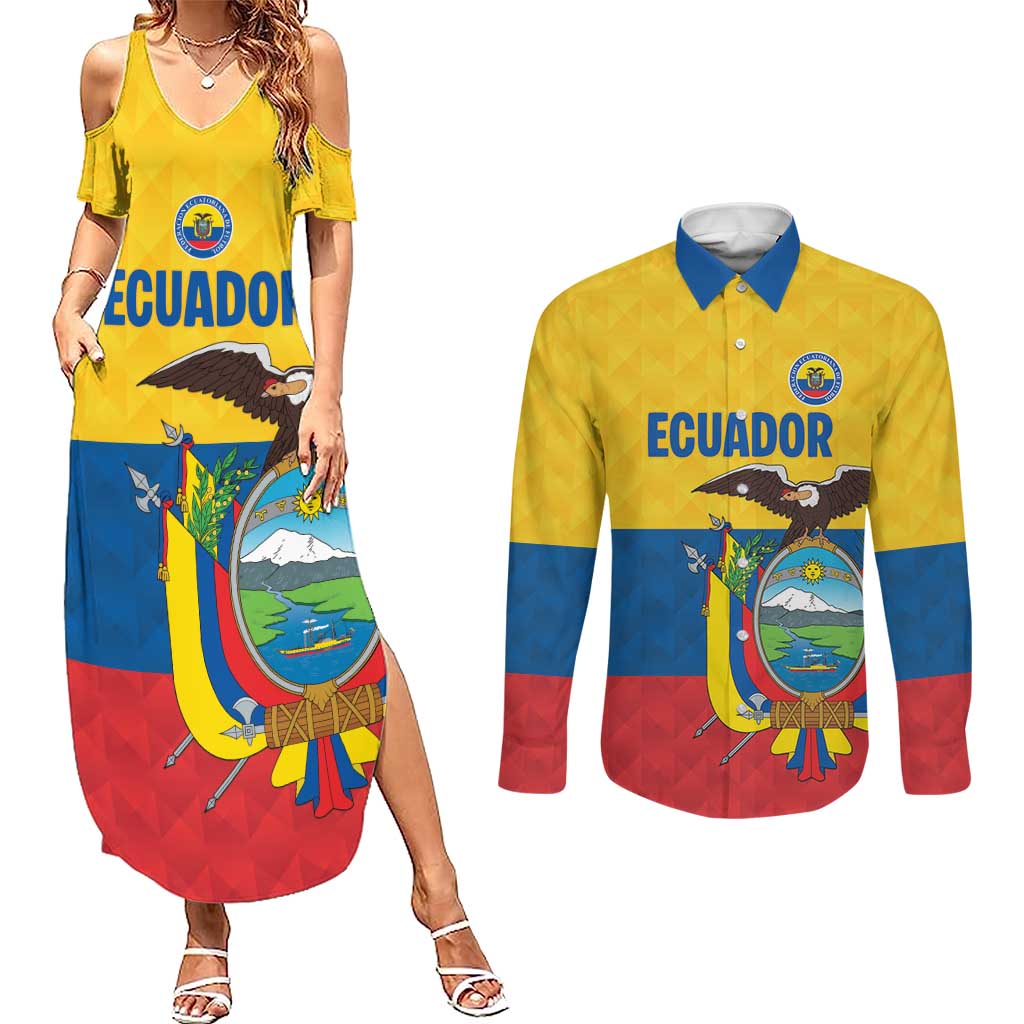 Ecuador Football Custom Couples Matching Summer Maxi Dress and Long Sleeve Button Shirt La Tricolor Pride - Wonder Print Shop