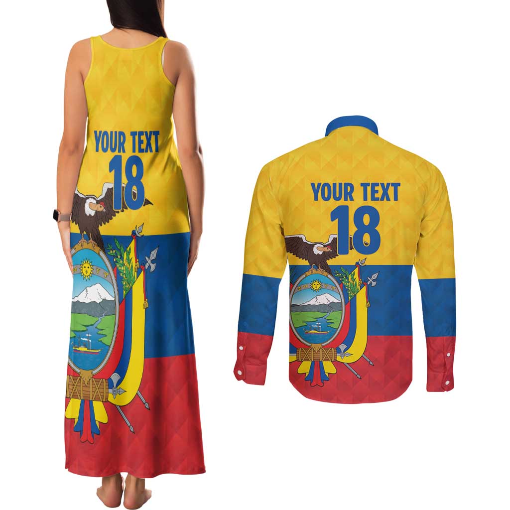 Ecuador Football Custom Couples Matching Tank Maxi Dress and Long Sleeve Button Shirt La Tricolor Pride - Wonder Print Shop