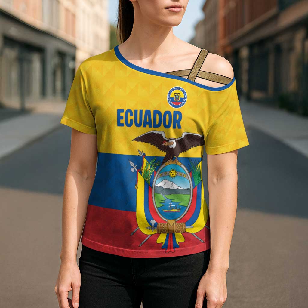 Ecuador Football Custom Cross Shoulder Shirt La Tricolor Pride - Wonder Print Shop