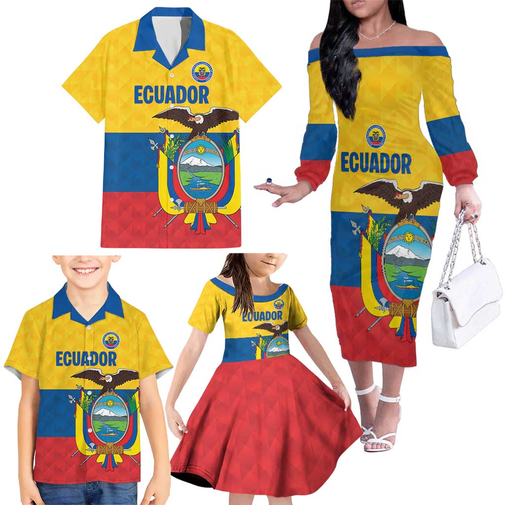 Ecuador Football Custom Family Matching Off The Shoulder Long Sleeve Dress and Hawaiian Shirt La Tricolor Pride - Wonder Print Shop
