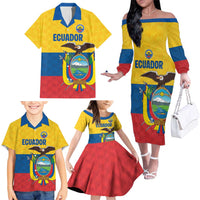 Ecuador Football Custom Family Matching Off The Shoulder Long Sleeve Dress and Hawaiian Shirt La Tricolor Pride - Wonder Print Shop