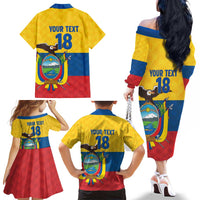 Ecuador Football Custom Family Matching Off The Shoulder Long Sleeve Dress and Hawaiian Shirt La Tricolor Pride - Wonder Print Shop