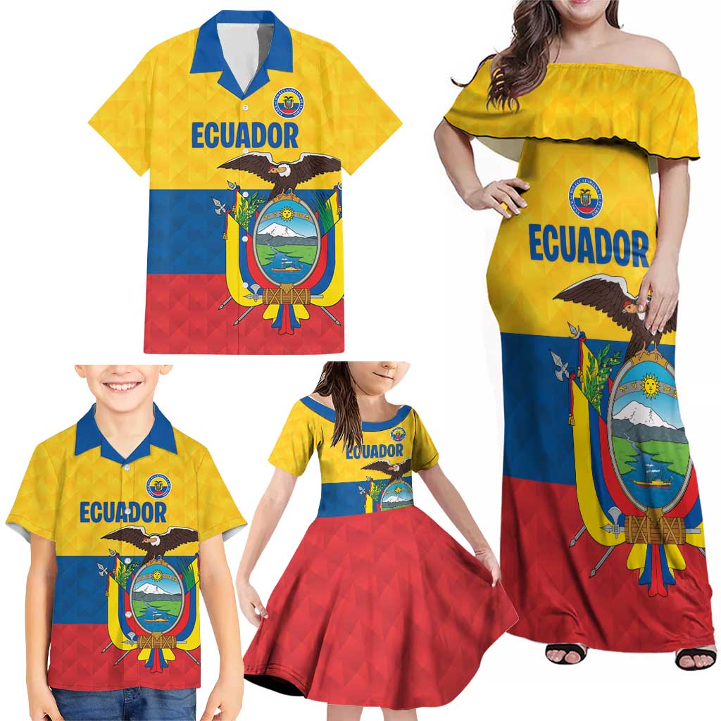 Ecuador Football Custom Family Matching Off Shoulder Maxi Dress and Hawaiian Shirt La Tricolor Pride - Wonder Print Shop