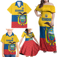 Ecuador Football Custom Family Matching Off Shoulder Maxi Dress and Hawaiian Shirt La Tricolor Pride - Wonder Print Shop
