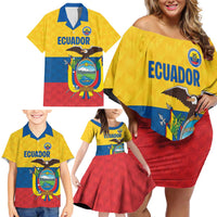 Ecuador Football Custom Family Matching Off Shoulder Short Dress and Hawaiian Shirt La Tricolor Pride - Wonder Print Shop