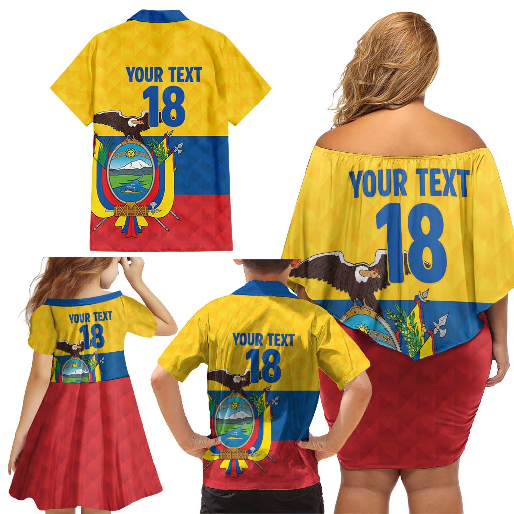 Ecuador Football Custom Family Matching Off Shoulder Short Dress and Hawaiian Shirt La Tricolor Pride - Wonder Print Shop