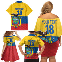 Ecuador Football Custom Family Matching Off Shoulder Short Dress and Hawaiian Shirt La Tricolor Pride - Wonder Print Shop