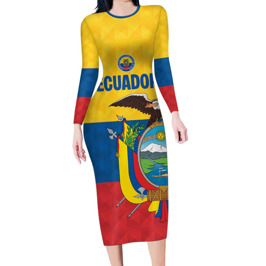 Ecuador Football Custom Long Sleeve Bodycon Dress La Tricolor Pride - Wonder Print Shop