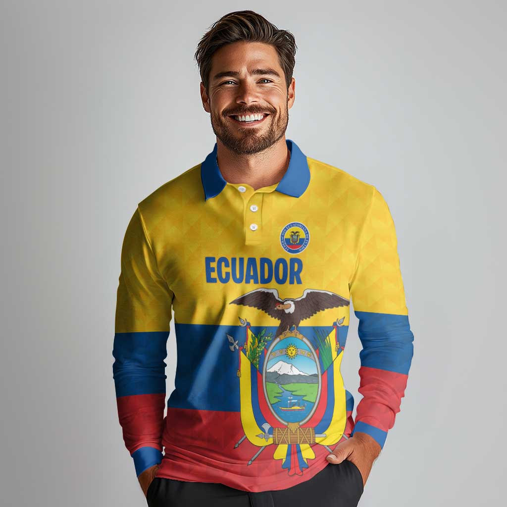 Ecuador Football Custom Long Sleeve Polo Shirt La Tricolor Pride - Wonder Print Shop