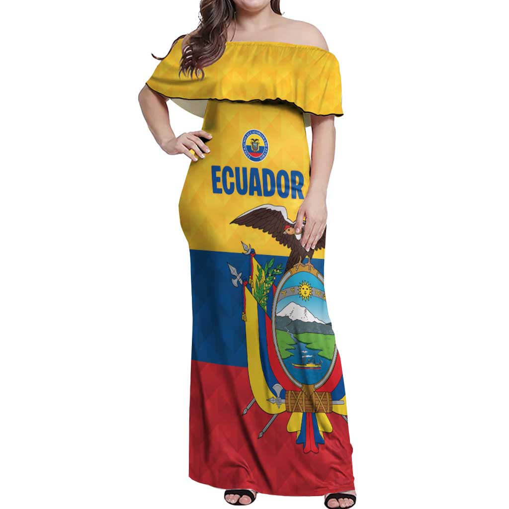 Ecuador Football Custom Off Shoulder Maxi Dress La Tricolor Pride - Wonder Print Shop