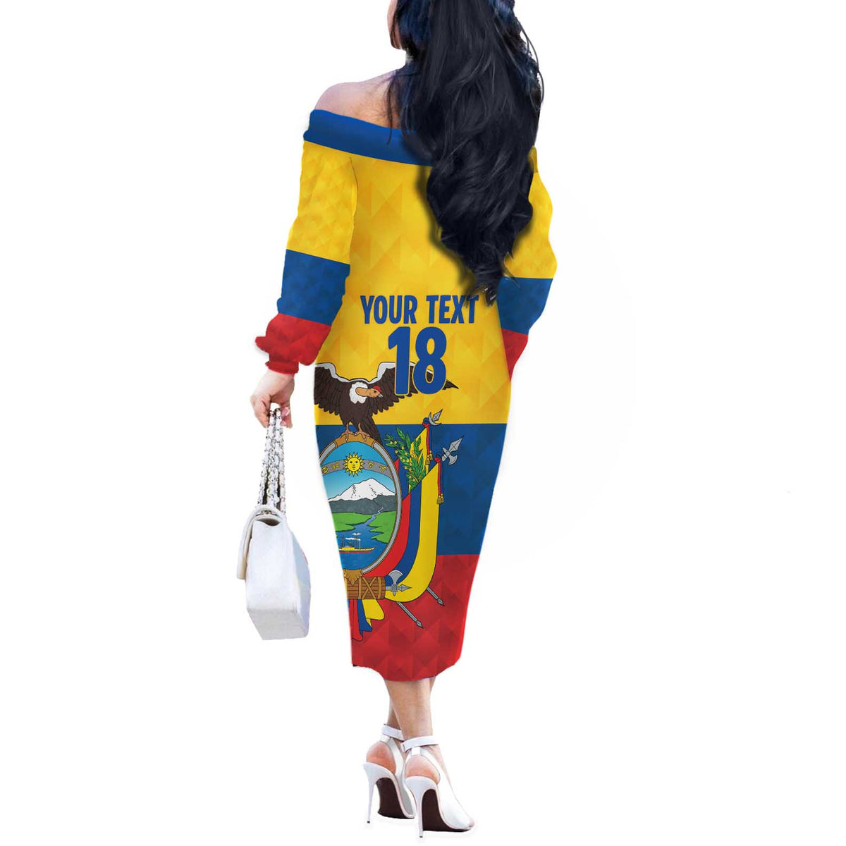 Ecuador Football Custom Off The Shoulder Long Sleeve Dress La Tricolor Pride - Wonder Print Shop