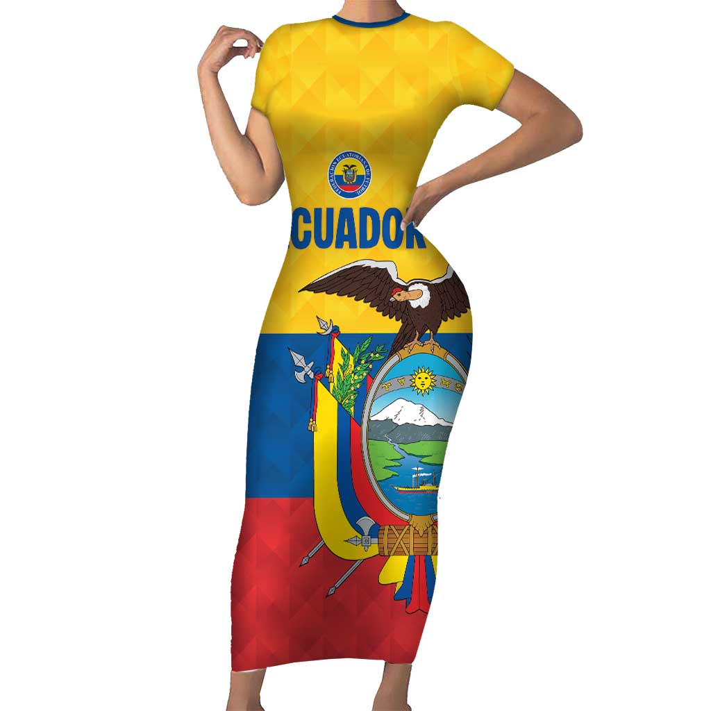 Ecuador Football Custom Short Sleeve Bodycon Dress La Tricolor Pride - Wonder Print Shop