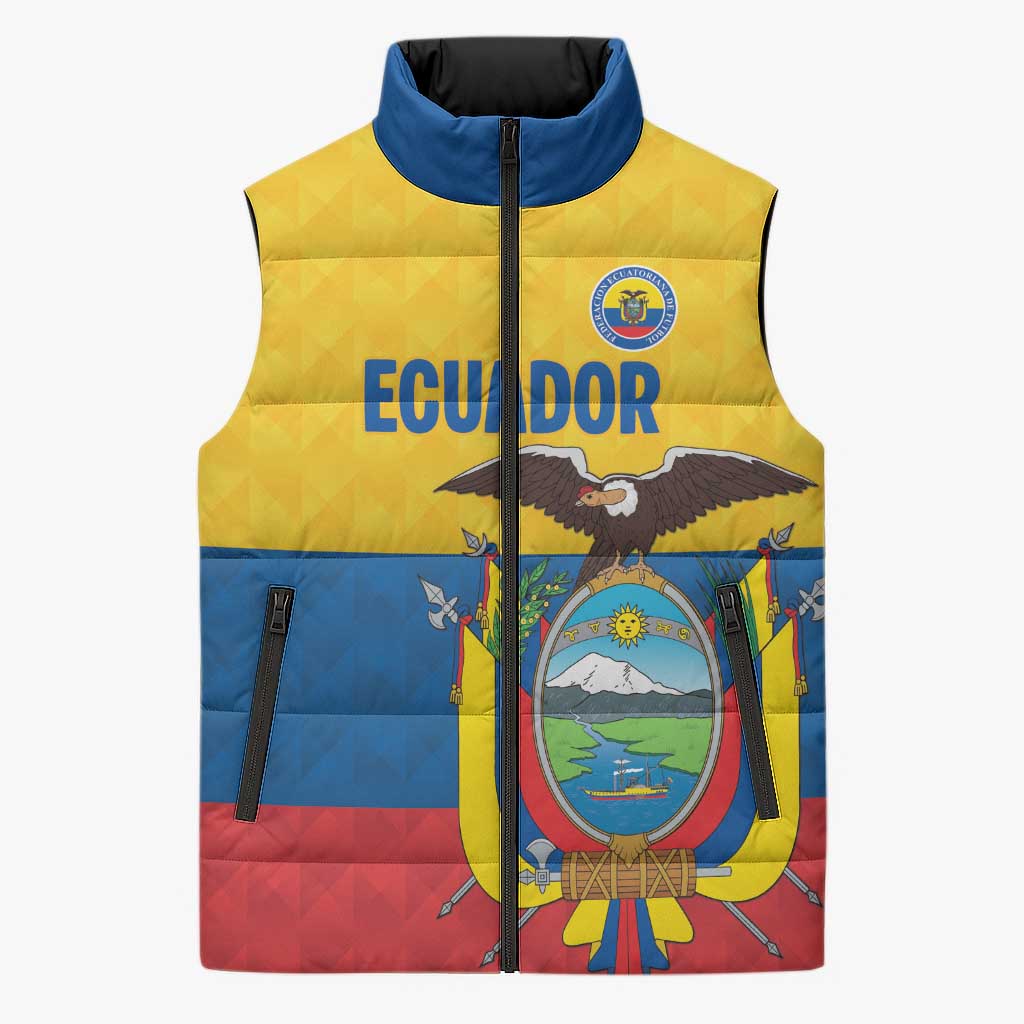 Ecuador Football Custom Sleeveless Puffer Jacket La Tricolor Pride - Wonder Print Shop