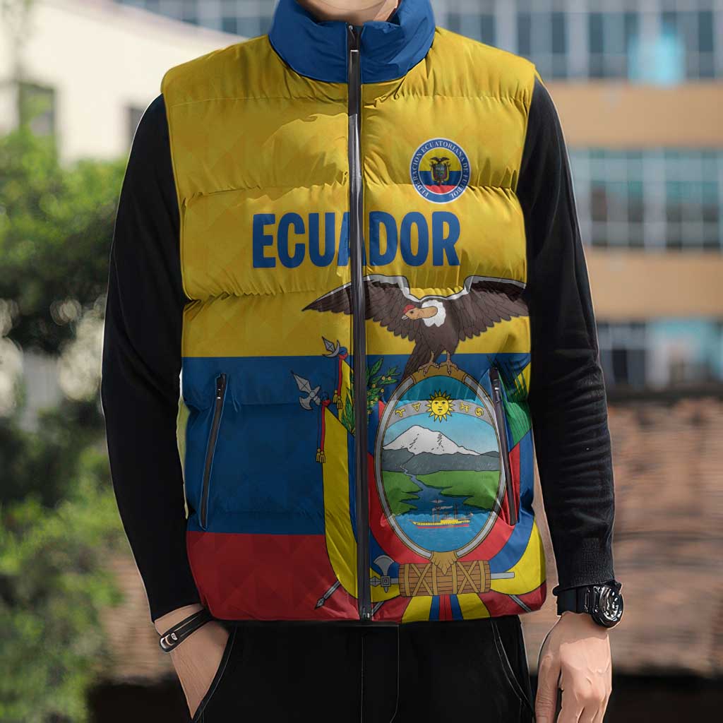Ecuador Football Custom Sleeveless Puffer Jacket La Tricolor Pride - Wonder Print Shop