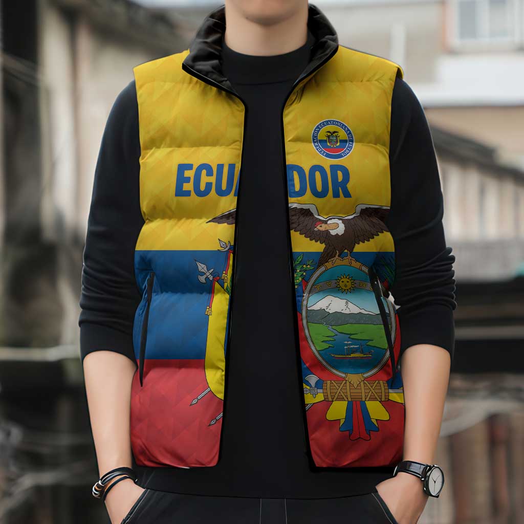 Ecuador Football Custom Sleeveless Puffer Jacket La Tricolor Pride - Wonder Print Shop