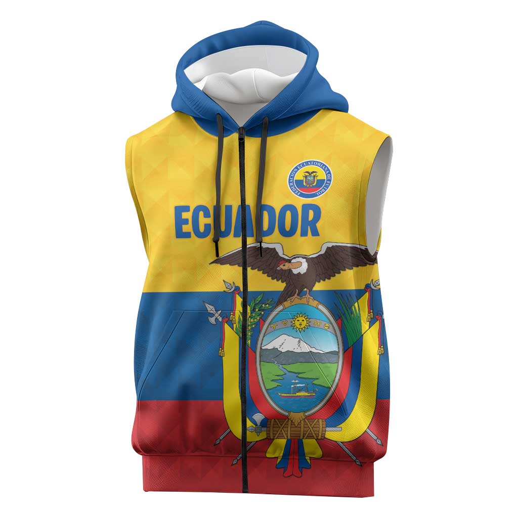 Ecuador Football Custom Sleeveless Zip Hoodie La Tricolor Pride - Wonder Print Shop