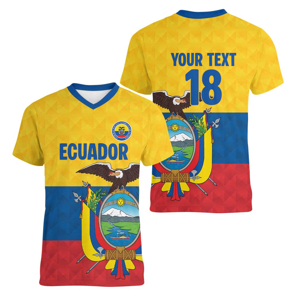 Ecuador Football Custom Women V-Neck T-Shirt La Tricolor Pride - Wonder Print Shop