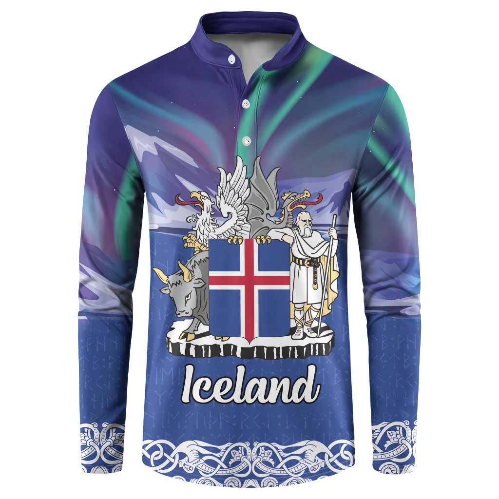 Iceland Button Sweatshirt Icelandic Landscape Northern Lights