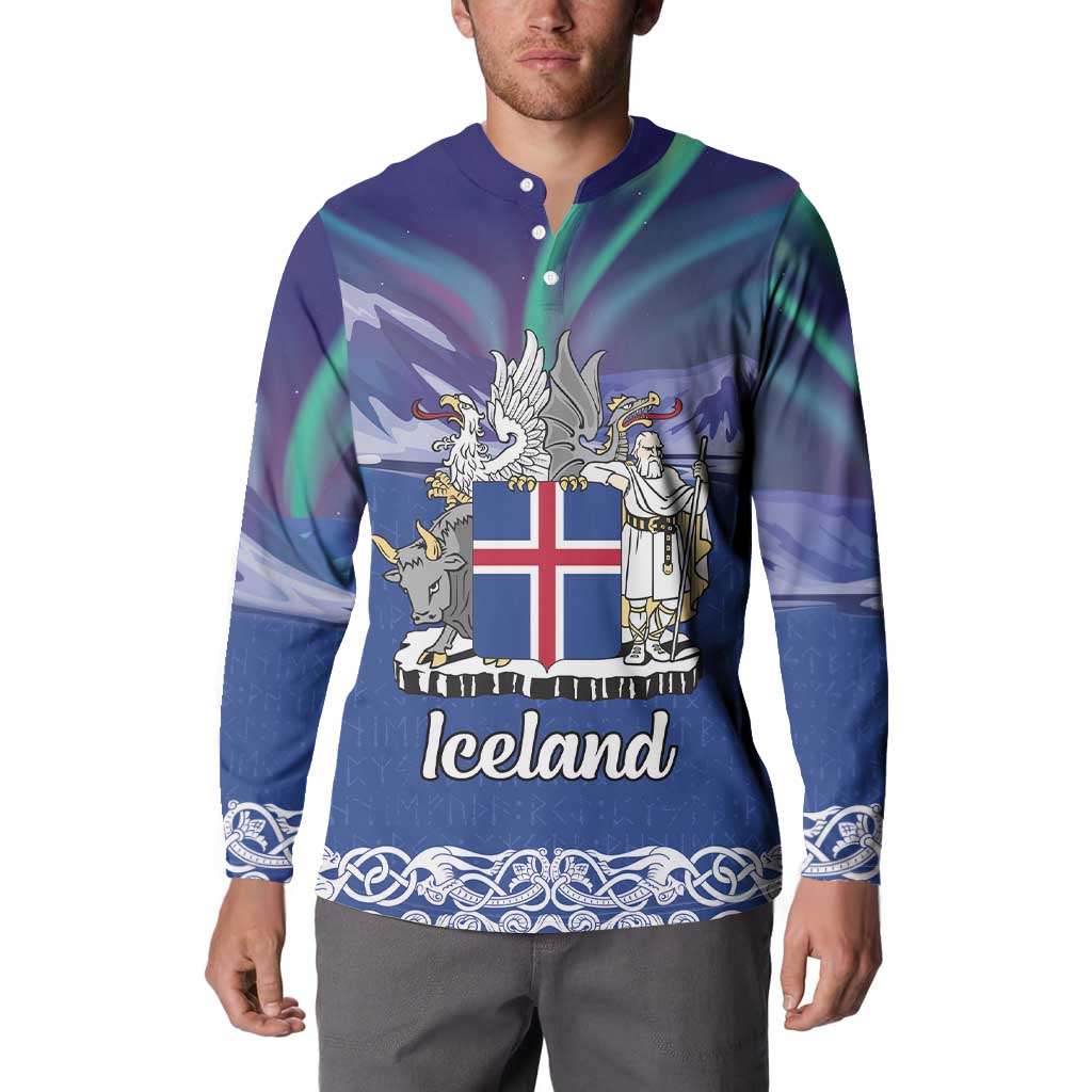 Iceland Button Sweatshirt Icelandic Landscape Northern Lights