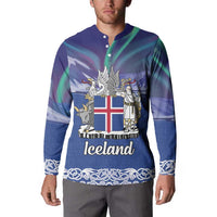 Iceland Button Sweatshirt Icelandic Landscape Northern Lights