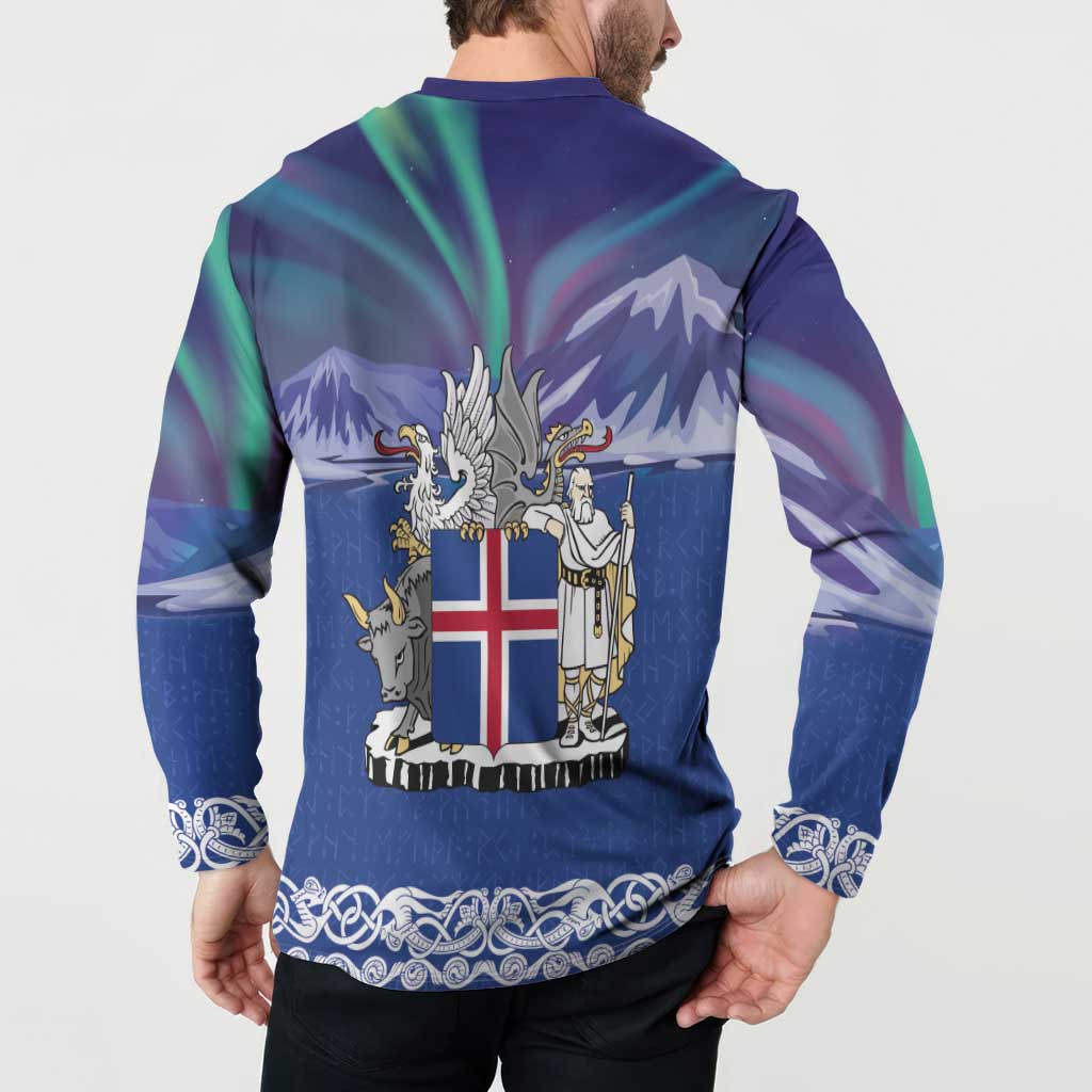 Iceland Button Sweatshirt Icelandic Landscape Northern Lights