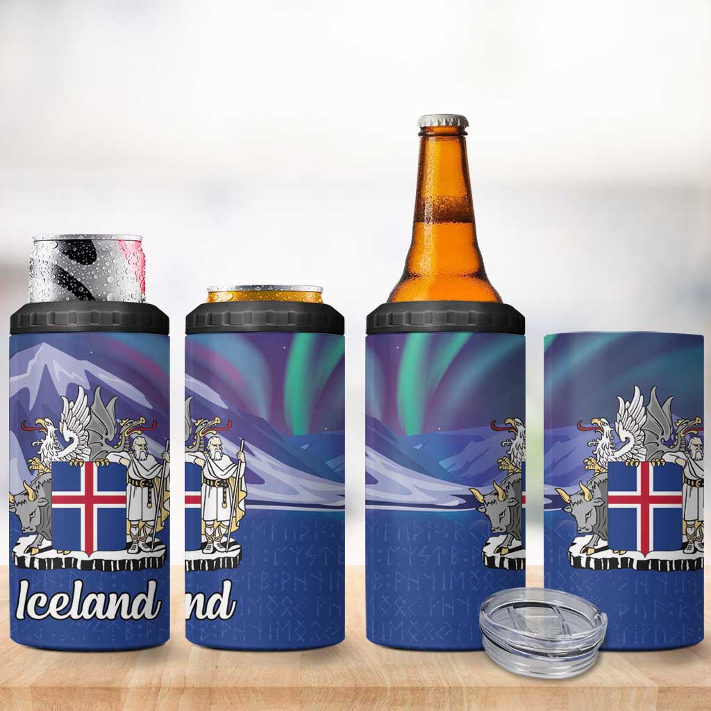 Iceland 4 in 1 Can Cooler Tumbler Icelandic Landscape Northern Lights