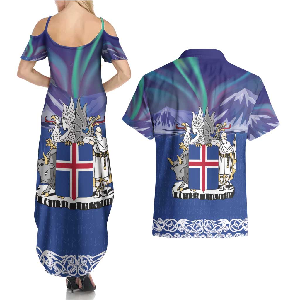 Iceland Couples Matching Summer Maxi Dress and Hawaiian Shirt Icelandic Landscape Northern Lights