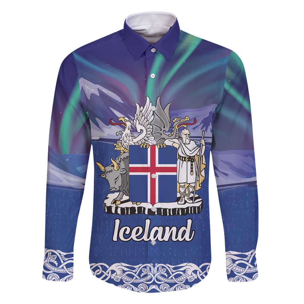 Iceland Family Matching Long Sleeve Bodycon Dress and Hawaiian Shirt Icelandic Landscape Northern Lights